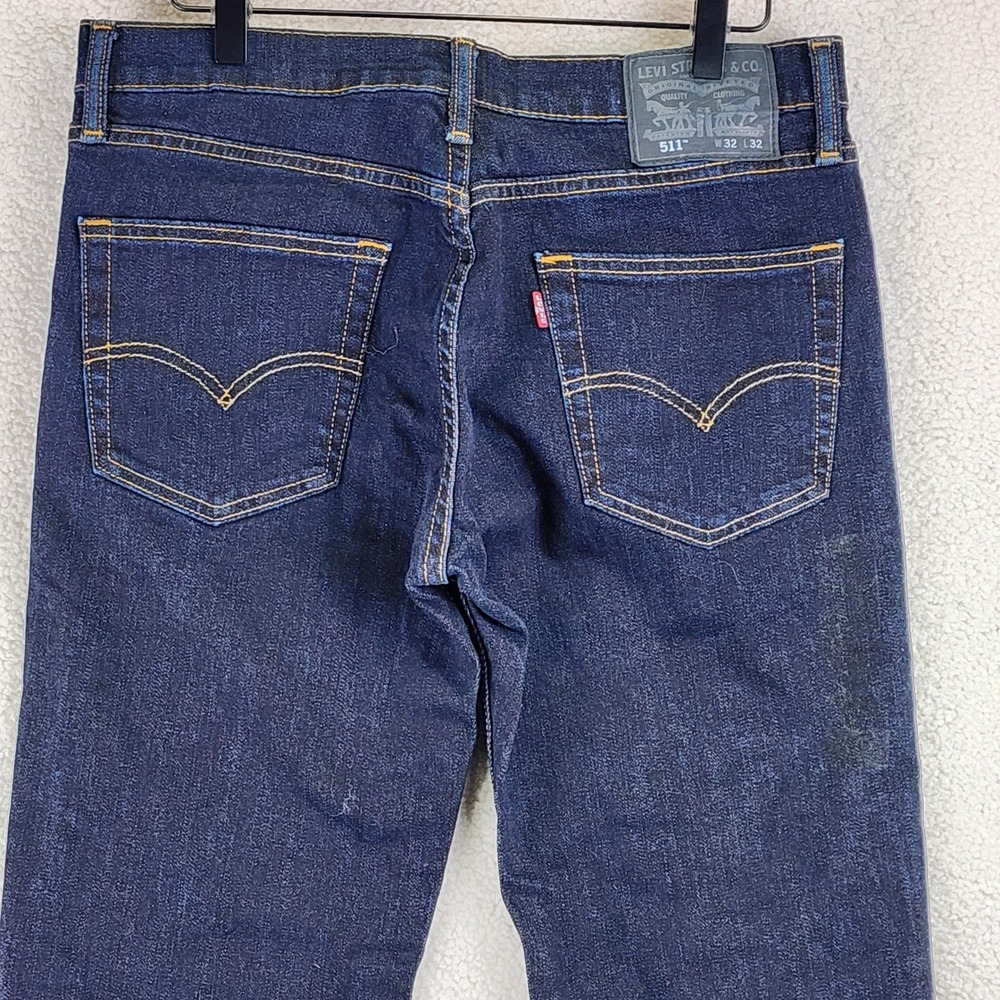 Levi's 511 Slim Fit Jeans Mens 32x32 Dark Indigo Blue Denim Classic Casual - Picture 6 of 14
